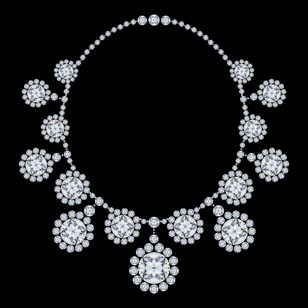 3D插图孤立钻石项链与闪闪发光的宝石图片下载