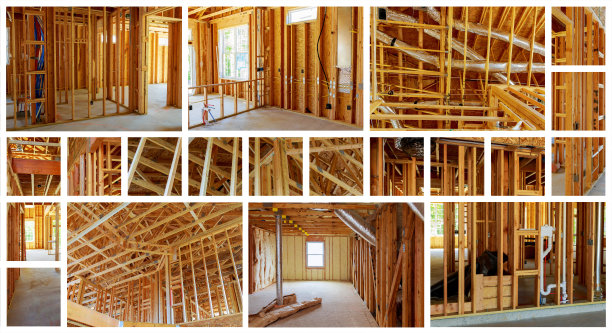 一个新房子的内部框架建设照片拼贴图片下载