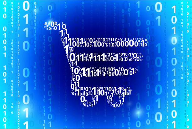 购物车二进制代码蓝色矢量模式背景图片下载