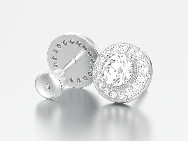 3D插图不同的看法两个银钻石螺丝后sterling耳钉图片下载