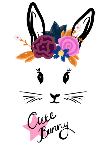 可爱的弓形脸，头上戴着花环的兔子。图片下载
