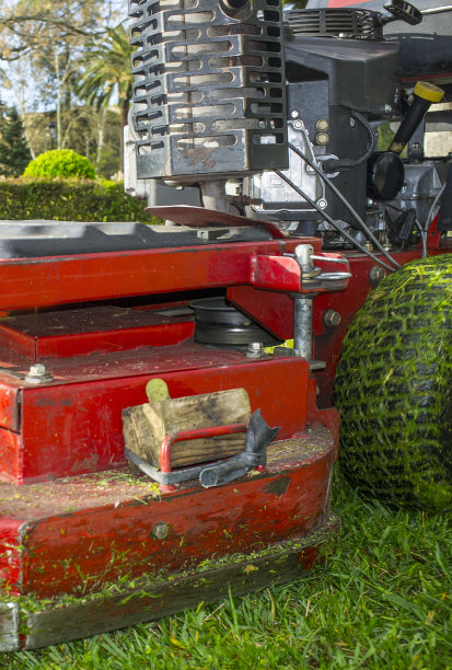 发动机动力割草机工作特写图片下载