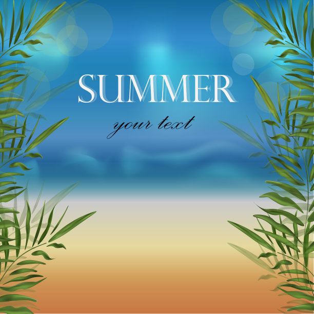 墙纸矢量横幅俯瞰海滩与金色的沙子和海与棕榈枝图片下载