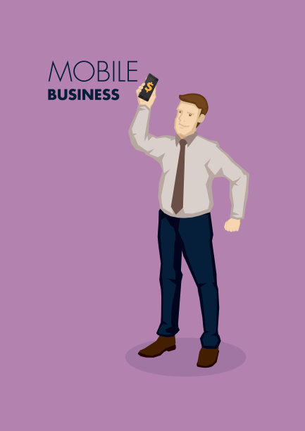卡通商人手持手机矢量商业插图图片下载