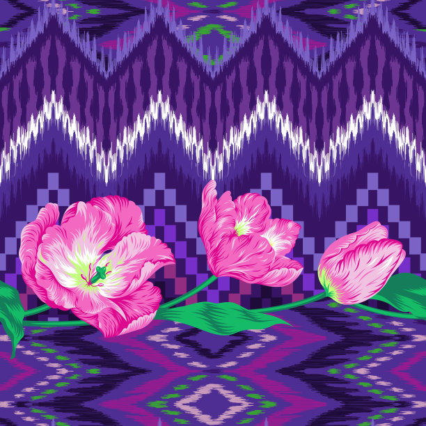 民族无缝花纹与花。图片下载