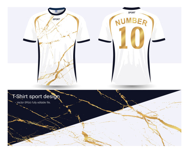 足球运动衫和t恤运动模型模板，图形设计的足球俱乐部或运动服制服，准备定制符号和名称，轻松改变颜色和字母风格在您的球队。图片下载