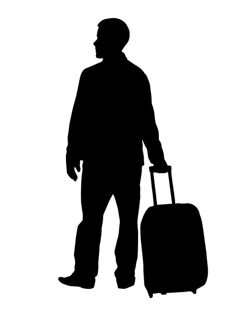 白色背景下一个旅行箱的剪影图片下载