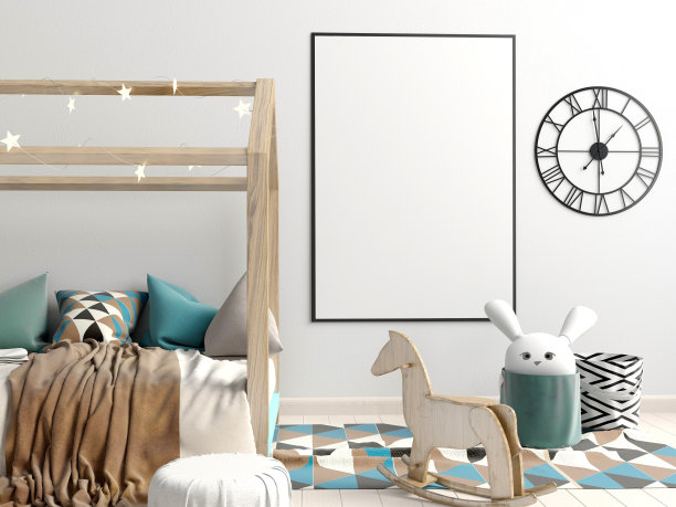 儿童室的内部。睡觉的地方。3 d演示。模拟了海报图片下载
