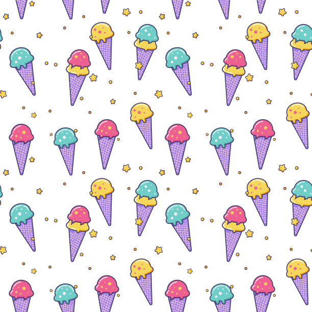 可爱的矢量冰淇淋无缝模式。图片下载