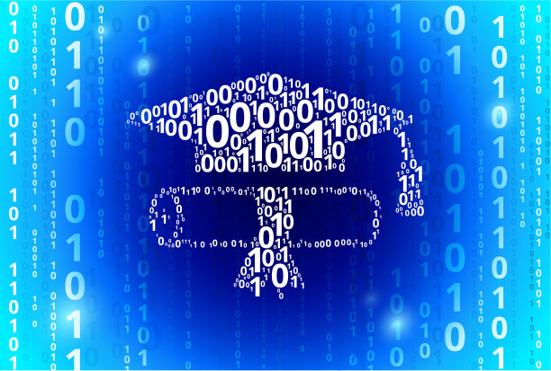 文凭和帽子二进制代码蓝色向量模式背景图片下载