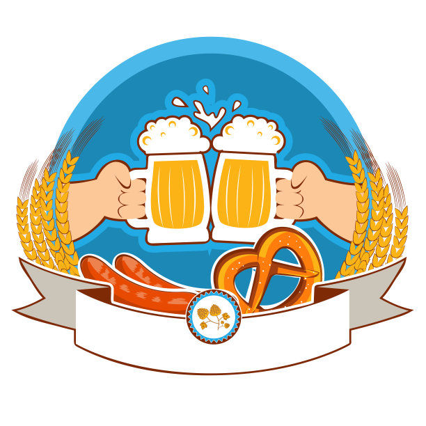 啤酒节标签与手和啤酒。矢量彩色插图孤立在白色设计图片下载