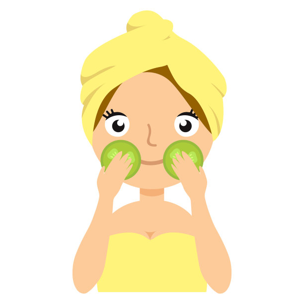 女孩做黄瓜面具肖像平面卡通简单插图在甜蜜的Gitly风格孤立在白色背景图片下载