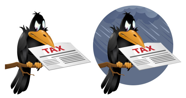 乌鸦与税务信。在白色的背景和雨后的天空。卡通风格的矢量插图。图片下载