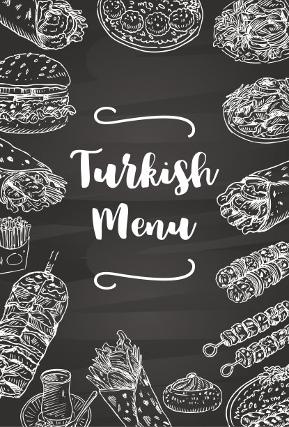 手绘土耳其食物在黑板上，矢量插图图片下载