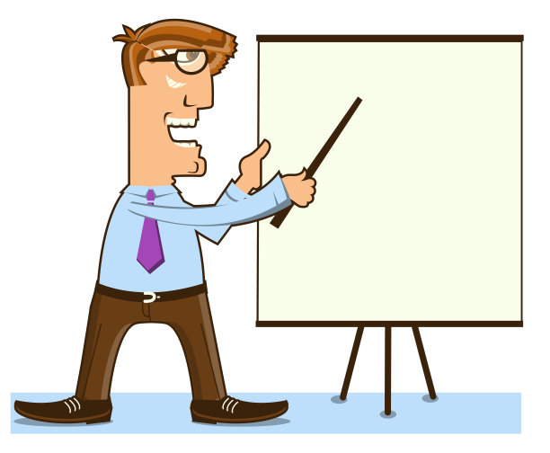 办公室文员和指针指针展示板。向量工人孤立图片下载