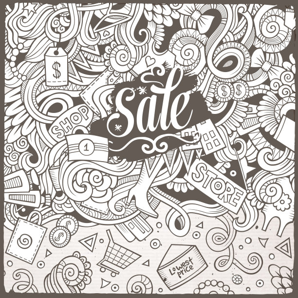 卡通可爱的涂鸦销售框图片下载