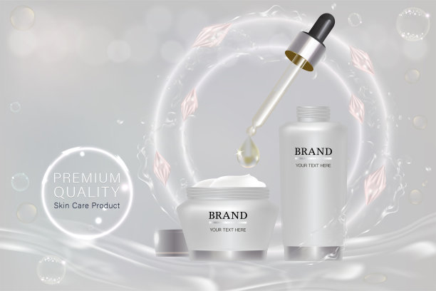 白色化妆品容器与广告背景随时可用，双重保护皮肤护理广告图片下载
