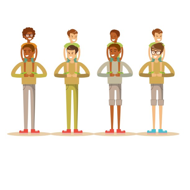 幸福的家庭，父亲把儿子扛在肩上素材图片