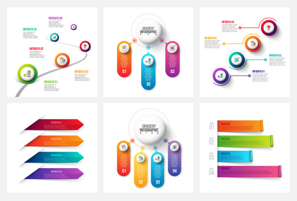 矢量梯度信息图和营销元素。可用于演示，图表，年度报告，网页设计。具有3、4和5个选项、步骤或流程的业务概念。图片下载