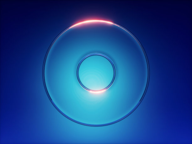 3d渲染，抽象的蓝色背景，玻璃形状，圆形镜头，孤立的设计元素图片下载