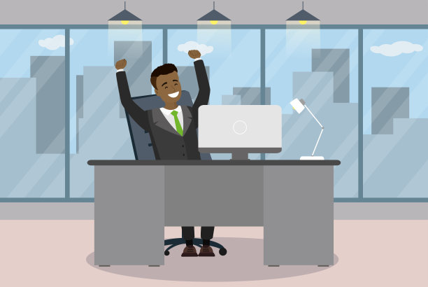 快乐的非裔美国商人正坐在桌子旁素材图片