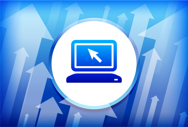 蓝色向上箭头背景上的笔记本电脑图片下载