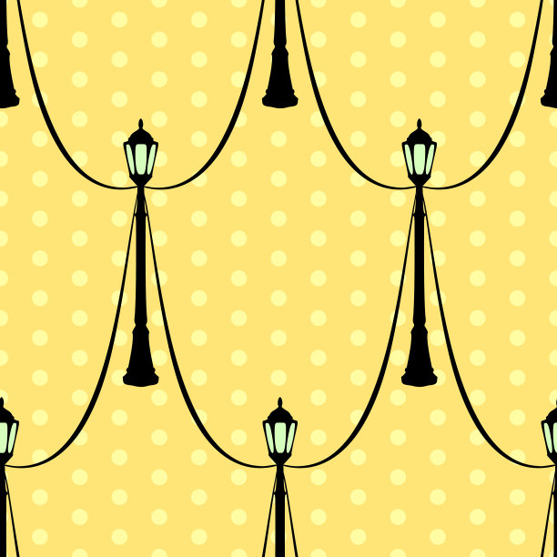 无缝复古图案与黑色路灯图片下载