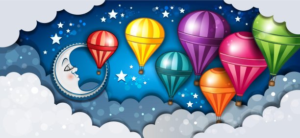 横幅月亮和热气球图片下载