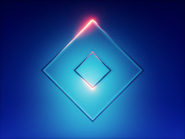 3d渲染，抽象的蓝色背景，玻璃形状，方形镜头，孤立的设计元素图片下载