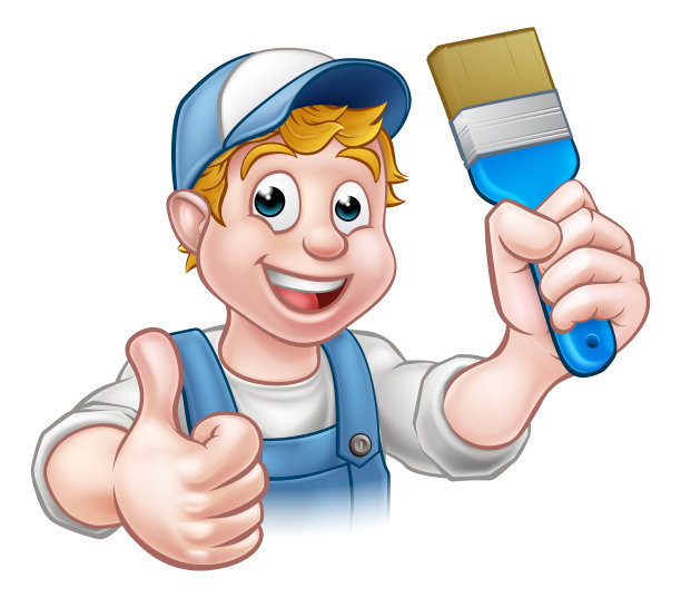 手持油漆刷的杂工油漆工图片下载