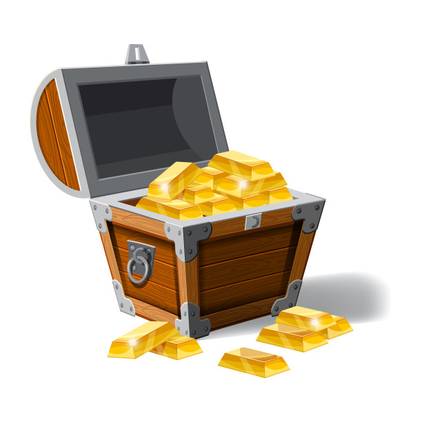 老海盗的箱子装满金条，矢量，卡通风格，插图，孤立。对于游戏，广告应用图片下载