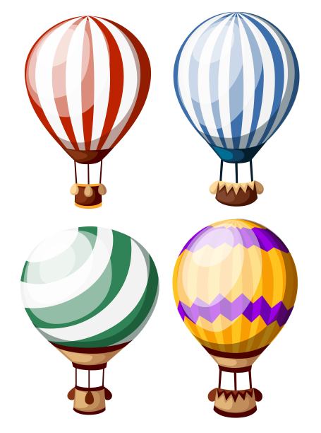 一组彩色的热气球。四个不同图案的气球。矢量插图孤立在白色背景。网站页面和手机应用程序设计图片下载