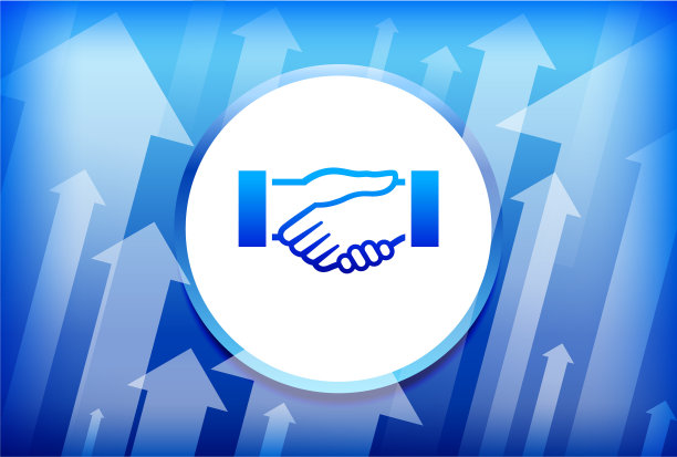 蓝色向上箭头背景的握手图片下载