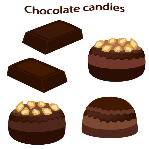 巧克力特写镜头。巧克力棒和巧克力糖果孤立在白色的背景。矢量插图。图片下载