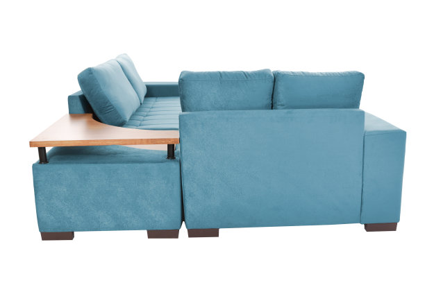 现代蓝色绒面革沙发沙发孤立在白色背景图片下载