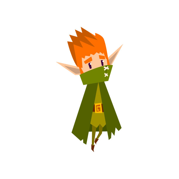 森林精灵男孩在绿色斗篷，可爱的童话魔法角色矢量插图在白色的背景图片下载