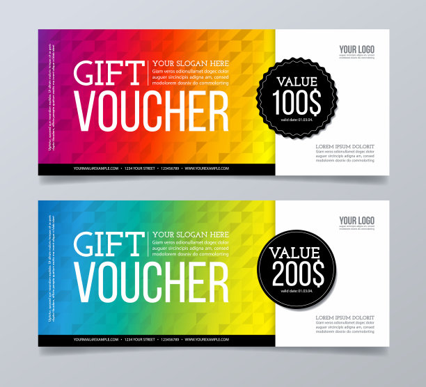 礼品券模板设计和抽象几何背景。图片下载