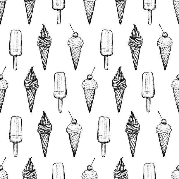 甜点-无缝图案手绘冰淇淋图片下载