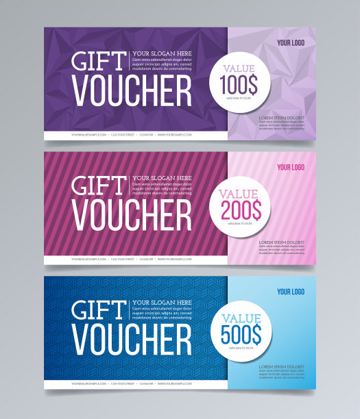 礼品券模板设计和抽象几何背景。图片下载