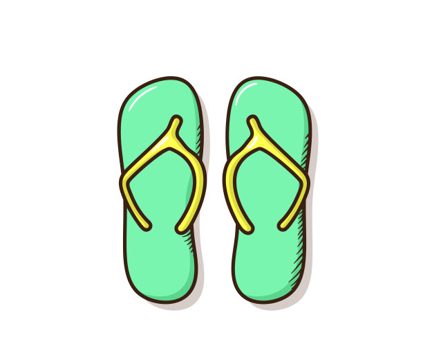 一双人字拖，沙滩拖鞋。矢量涂鸦凉鞋插图。图片下载
