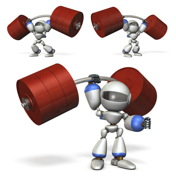 一个有强大力量的机器人。他在举重。图片下载