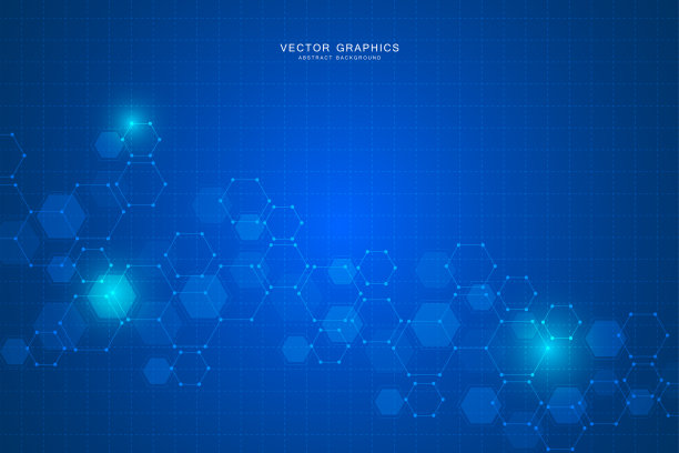 具有六边形的技术背景。分子结构和化合物素材图片