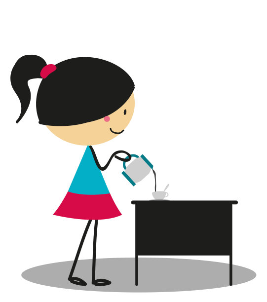 涂鸦小女孩在沏茶素材图片