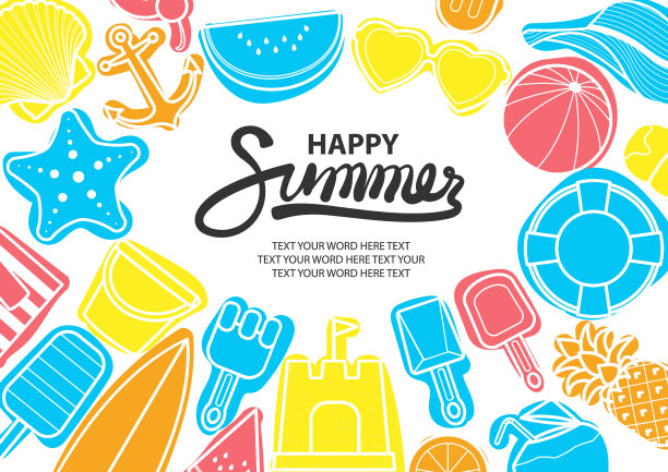 海滩的东西在彩色环绕灰色文本在中间。图片下载