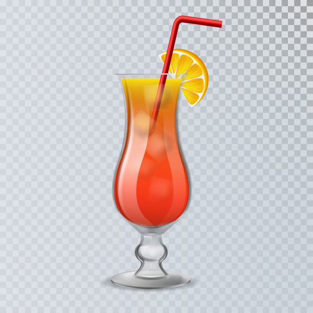 矢量现实的3D龙舌兰日出鸡尾酒与橙色切片。图片下载