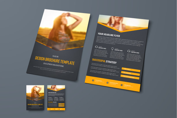 矢量设计的黑色宣传册与橙色箭头和一个地方的照片图片下载