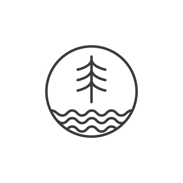 云杉和池塘图标在圆形框架图片下载