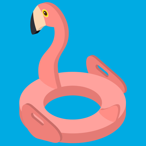 矢量等角三维粉红色火烈鸟，热带鸟类形状的充气游泳池环，管，漂浮。暑假度假橡皮物体，旅游，海滩海洋。背景上孤立的插图图片下载