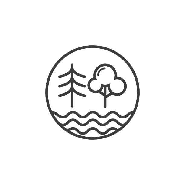 混合森林图标和池塘在圆形框架图片下载