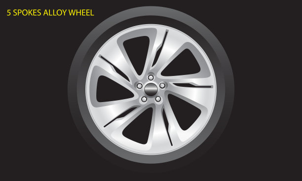 5辐条合金车轮设计矢量。图片下载